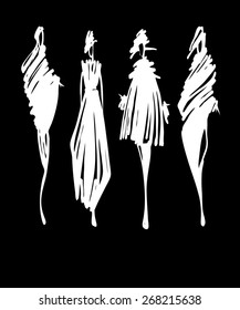 Fashion models silhouettes hand drawn , vector illustration