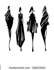 Fashion models silhouettes hand drawn , vector illustration
