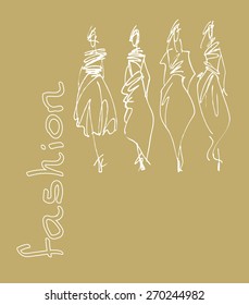Fashion models silhouettes  hand drawn , vector illustration