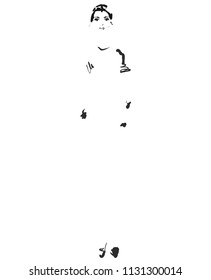 Fashion models silhouettes sketch hand drawn , vector illustration. Cartoon girl