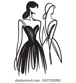 Fashion models silhouettes sketch hand drawn , vector illustration