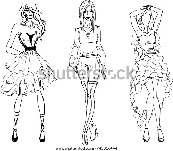 Fashion Models Sketch Stock Vector (Royalty Free) 745816444 | Shutterstock
