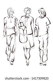 Fashion models sketch hand drawn , stylized silhouettes isolated.Vector fashion illustration set.