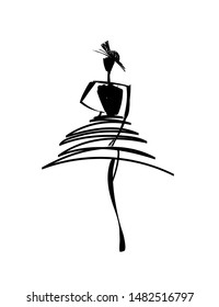 Fashion models sketch hand drawn silhouette pop art. Stylized fashion podium silhouettes isolated on white show dress. Vector fashion illustration.