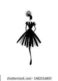 Fashion models sketch hand drawn silhouette pop art. Stylized fashion podium silhouettes isolated on white show dress. Vector fashion illustration.