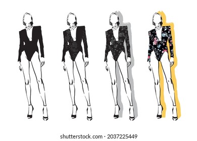 Fashion models sketch hand drawn. Fashion model posing. Stylized fashion silhouettes isolated on white. Vector fashion illustration set.