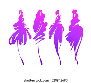Fashion models sketch hand drawn  , stylized silhouettes isolated on white. Vector illustration set.