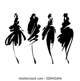 Fashion models sketch hand drawn  , stylized silhouettes isolated on white. Vector fashion illustration set.
