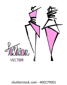 Fashion models sketch hand drawn , stylized silhouettes isolated on white. Vector fashion illustration set.