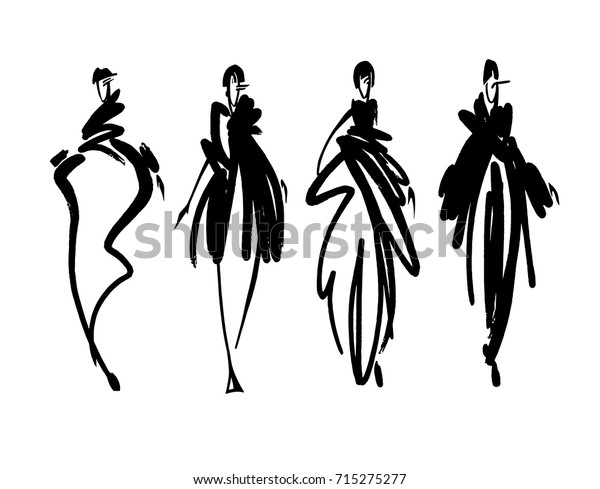 Sagome Stilizzate Di Persone.Immagine Vettoriale Stock 715275277 A Tema Modelli Di Moda Schizzo Disegnato A Royalty Free