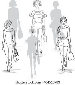 Fashion models. Sketch. Vector.
