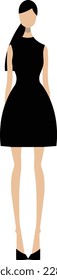 Modemodelle, die stehen posieren, Vektorgrafik. Neunköpfige Mode weiblich farbigen Krokis, Vektorfrauen in schwarzem Kleid.