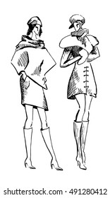 Fashion Models stylized hand drawn graphics sketch