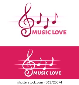 Fashion music vector logo. Treble clef and notes logo