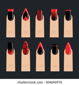 fashion nail vector set black red