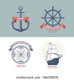 Fashion nautical and marine sailing themed label vector.