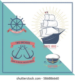 Fashion nautical and marine sailing themed label vector.
