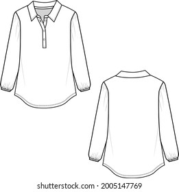 Fashion neuer Kragen-Knopfknöpfelchen-Panel sammeln sie lange Ärmel flache Skizze Vektordesign-Vorlage