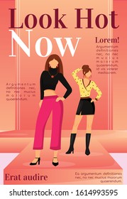 Fashion News Magazine Cover Template. Runway Models Outfits. Trendy Clothes. Journal Mockup Design. Vector Page Layout With Flat Character. Style Guide Advertising Cartoon Illustration With Text Space