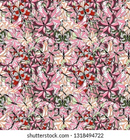 Fashion nice fabric design. Abstract seamless background. Vector butterflies pattern. Illustration on pink, black and white colors.