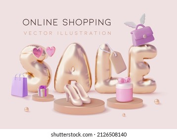 Fashion on big  sale. Realistic 3d vector  illustration concept.