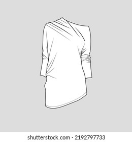 Fashion One Shoulder Mini Dress Long Sleeve Long Top Mock Up Design Sketch Drawing