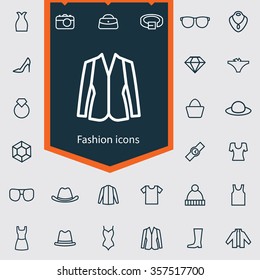 fashion outline, thin, flat, digital icon set for web and mobile