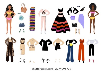 Fashion paper doll vector isolated on white. 