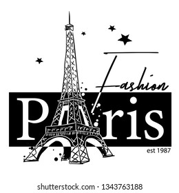 Fashion Paris . Typography graphic print, Abstract fashion drawing for t-shirts. creative design for girls. Illustration in modern style for clothes. Girlish print