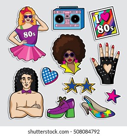 Fashion patch badges in 80s-90s style. Vector illustration. 