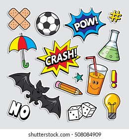 Fashion patch badges in 80s-90s style. Vector illustration. 