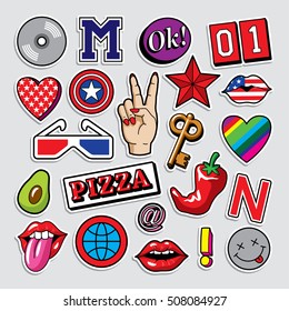 Fashion patch badges in 80s-90s style. Vector illustration. 