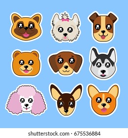 Fashion patch badges with corgi, husky, dog, poodle, boxer, bulldog and other. Very large set of girlish and boyish stickers, patches in cartoon isolated.Trendy print for backpacks, things,clothes 