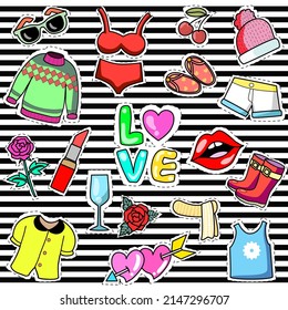 fashion patch badges doodle cute  set for sticker, postcard , element , decoration , invitation. vector illustration for kid