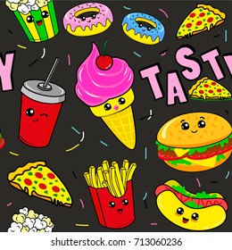 Fashion patch badges with drink, fast food, donuts, ice cream, burger and other. Very large set of girlish and boyish stickers, patches in cartoon isolated.Trendy print for backpacks, things, clothes