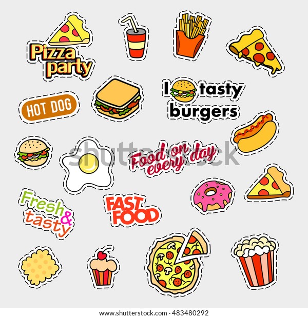 Fashion Patch Badges Fast Food Set Stock Vector Royalty Free