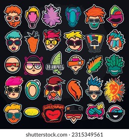 Fashion patch badges with lips, hearts, speech bubbles, stars and other elements