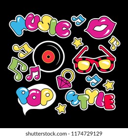 Fashion patch badges with lips and makeup elements pop art
