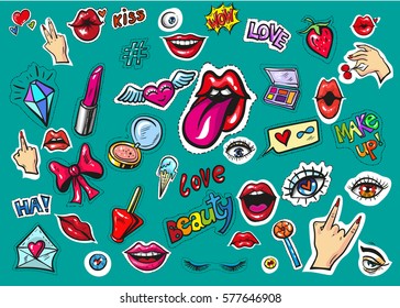 Fashion patch badges pop art stickers vector