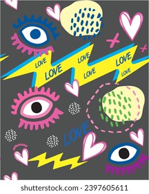 Insignias para el parche de moda. Patrón sin foco con pegatinas de chica rosa al estilo de arte pop, para textiles. moda Textil de fondo gris moderno, impresiones, productos de papel, la web. Patrón de niñas