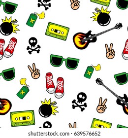 Fashion patch badges with speech bubbles, skull, Audiocassette, love, boom, glasses, peace, bomb, guitar, pizza, Sneakers and other. Very large set of girlish stickers, patches in cartoon isolated