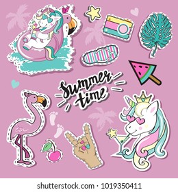 Fashion Patch Badges with summer elements and unicorn collection
