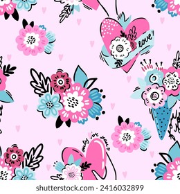 Fashion patch badges Valentine's day. Abstract seamless pattern. 