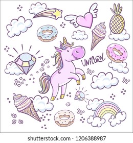 Seamless Cute Unicorn Pattern Stars Rainbow Stock Vector (Royalty Free ...