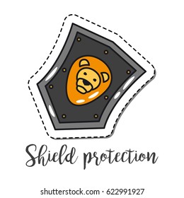 Fashion patch element with quote, Shield protection. Vector illustration