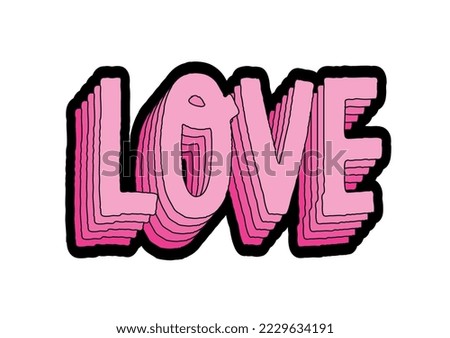 Fashion patch label. Sticker with pink cute inscription love. Positive emotions and feelings. Design element for posters and messengers. Cartoon flat vector collection isolated on white background