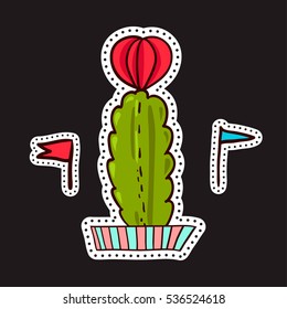 Fashion patches, brooches with cacti, hearts, flags. Cute Vector Doodles funny, clothes pins, jacket, stickers, patches, pins, badges. Cartoon style of the 80s, 90s Modern Pop Art Embroidery