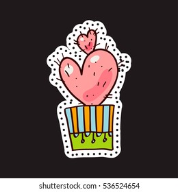 Fashion patches, brooches with cacti, hearts, flags. Cute Vector Doodles funny, clothes pins, jacket, stickers, patches, pins, badges. Cartoon style of the 80s, 90s Modern Pop Art Embroidery