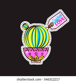Fashion patches, brooches with cacti, hearts, flags. Cute Vector Doodles funny, clothes pins, jacket, stickers, patches, pins, badges. Cartoon style of the 80s, 90s Modern Pop Art Embroidery