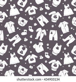 Fashion pattern of  baby clothing icons. Wear for little kids. It can be used for web, shop, catalog, showcase, website, look book.  
